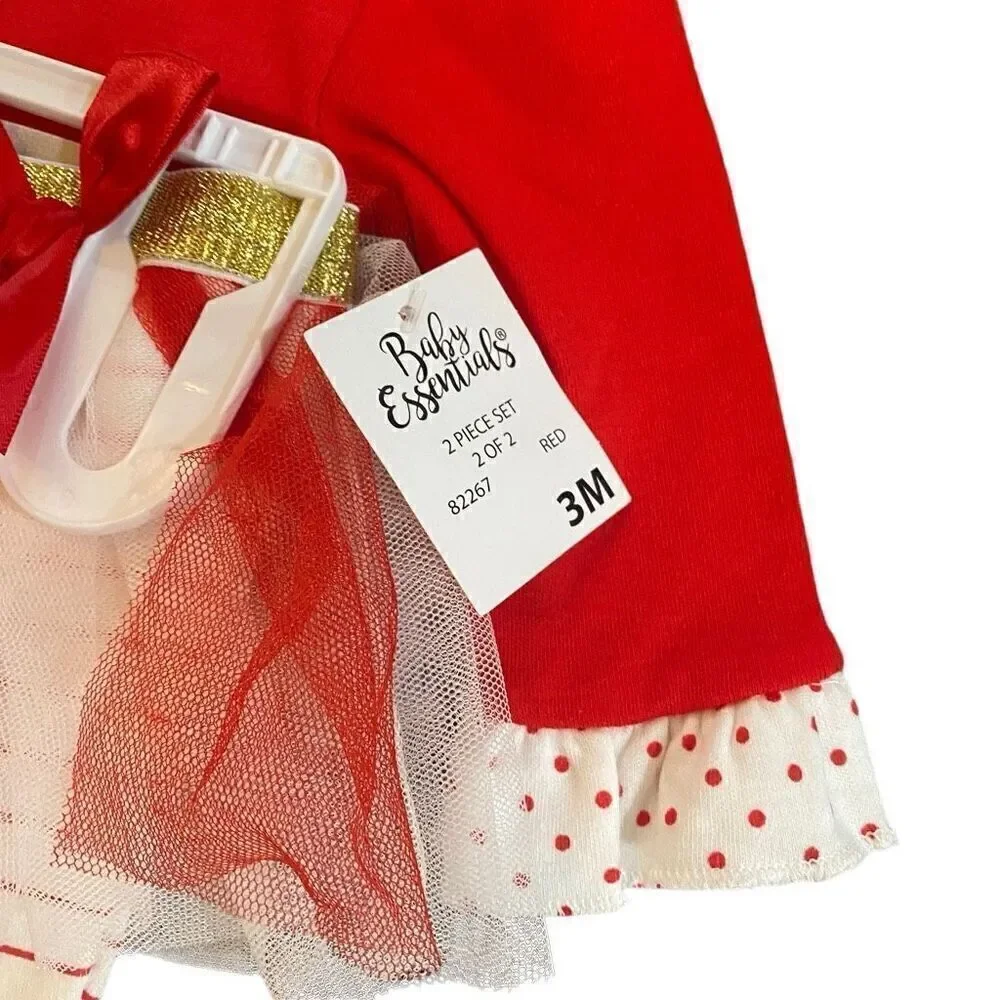 Baby Essentials NWT 3 month Christmas set tutu red white striped